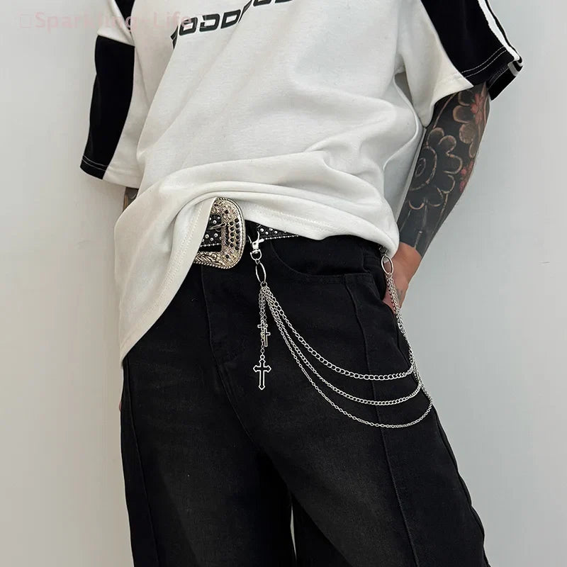 Retro Punk Cross Pendant Waist Chain | Unisex Hip Hop Jeans Keychain Accessory
