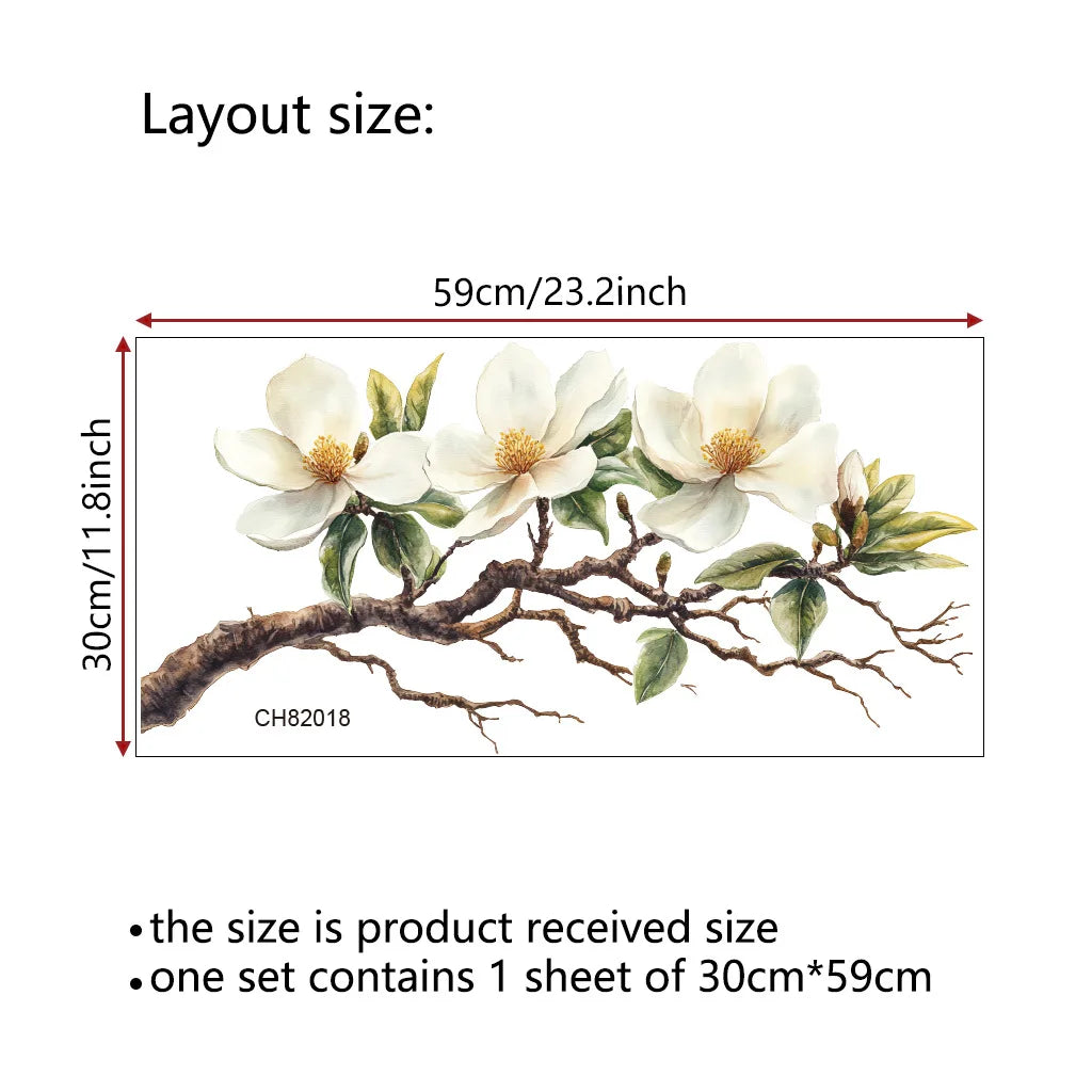 Elegant White Magnolia Blossom Wall Decal | Self-Adhesive Removable PVC Sticker