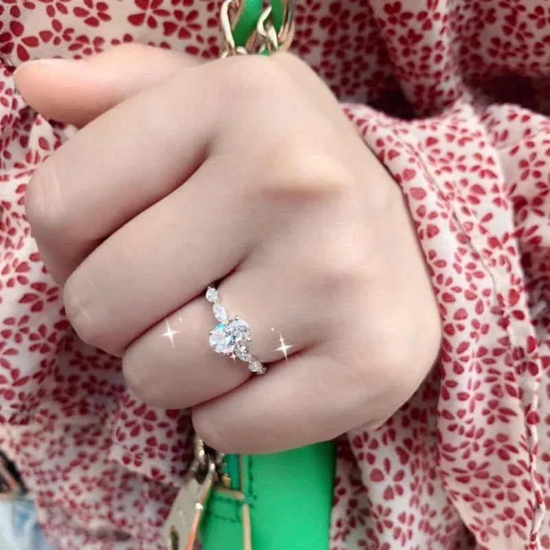 925 Sterling Silver Zircon Ring | Classic Oval Wedding Band for Women