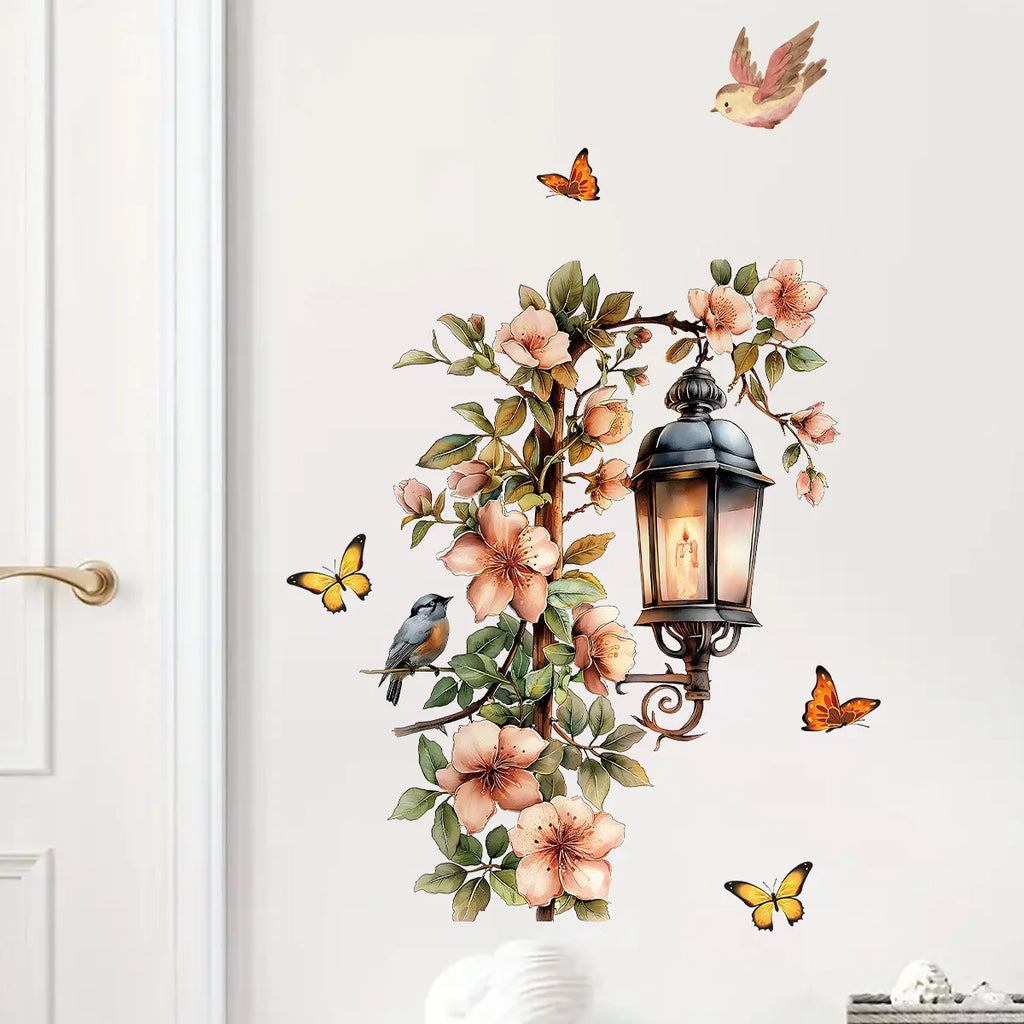 Colorful Flower Pendant Lamp Bird Wall Sticker | Self-Adhesive Home Decal