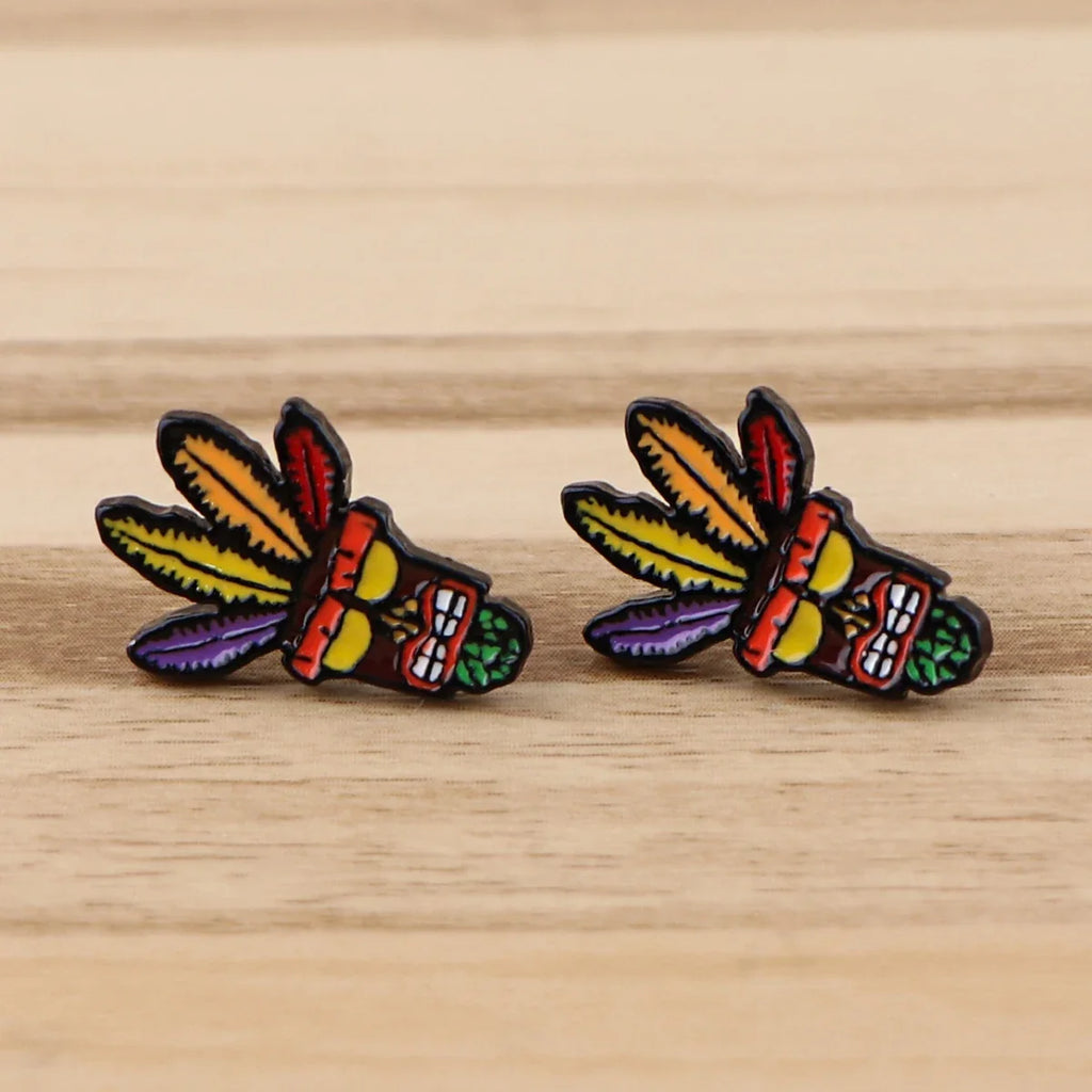 Cool Wolf Enamel Ear Studs | Stainless Steel Animal Earrings for Women