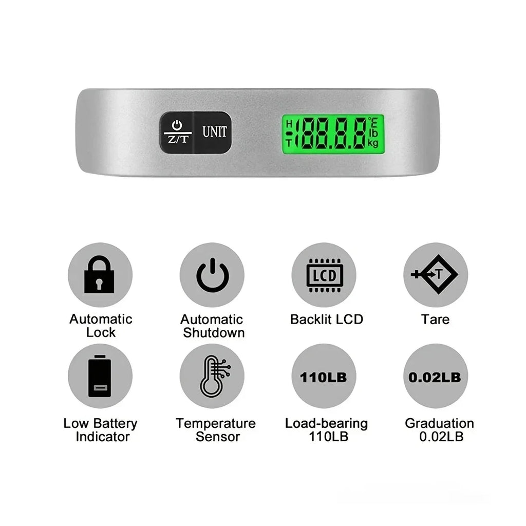 Portable Hanging Luggage Scale | Digital Travel Scale 110lb/50kg