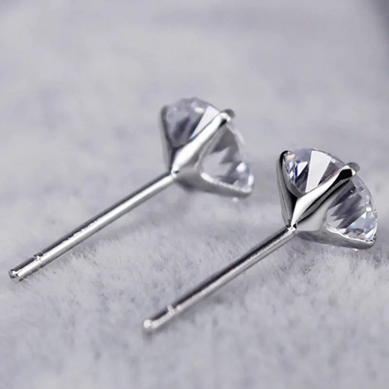 925 Sterling Silver Zircon Crystal 4 Claw Cut Stud Earrings | Fine Jewelry for Women