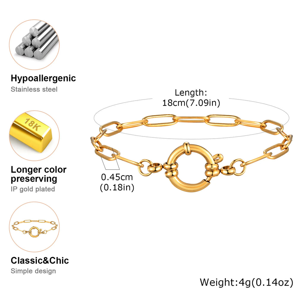 Vnox Square Chain Bracelet | Gold Stainless Steel Round Bubble Link Jewelry for Women