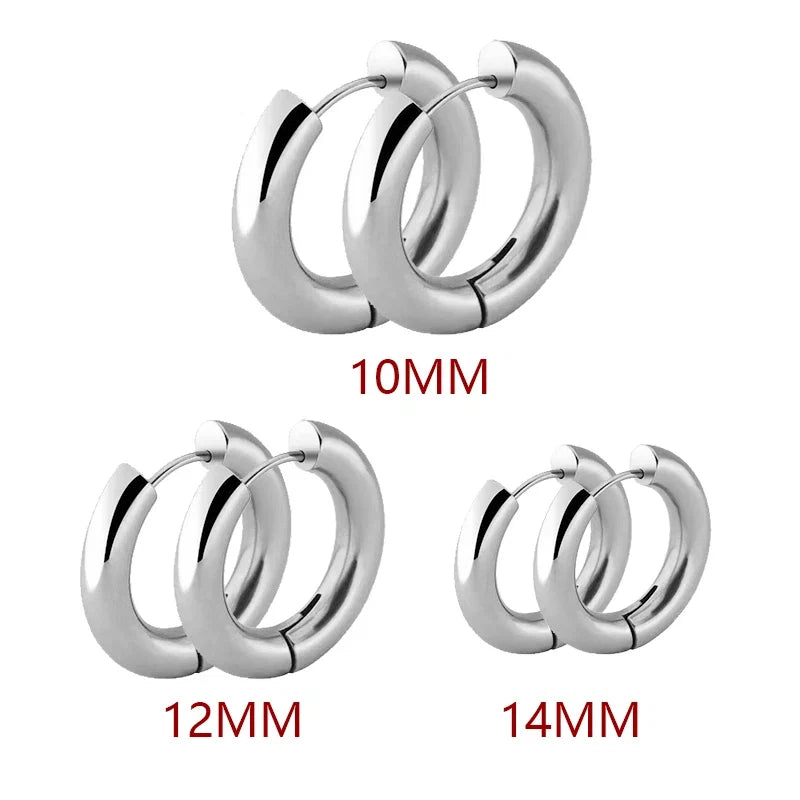 2pc Stainless Steel Small Hoop Earrings | Unisex Punk Hip Hop Huggie Earrings