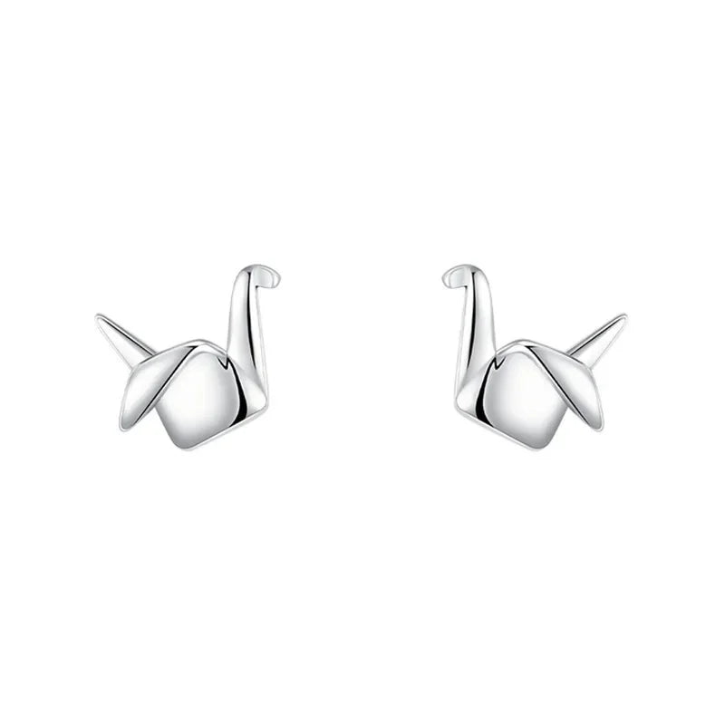 925 Sterling Silver Paper Crane Stud Earrings | Cute Mini Piercing Earrings for Women