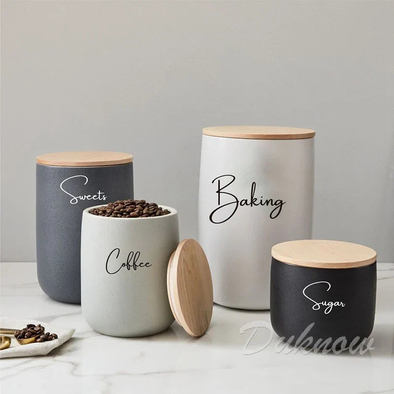 Kitchen Canister Labels Sticker Set | Waterproof Vinyl Decals for Tea Coffee Sugar