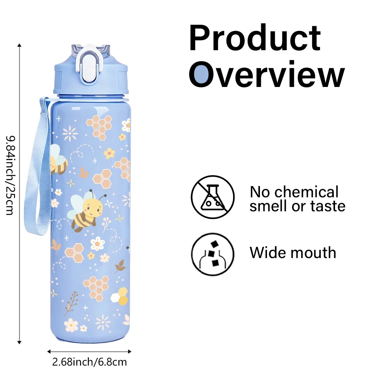 Sweet Honeycomb Bee Pattern Reusable Plastic Water Bottle | Lightweight Leakproof Flip Top Cup for Kids Girls