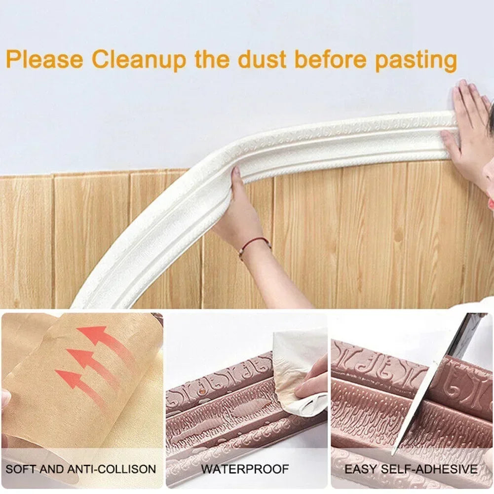 3D DIY Foam Skirting Border Tile Sticker | Waterproof Self-Adhesive Wall Edge Trim