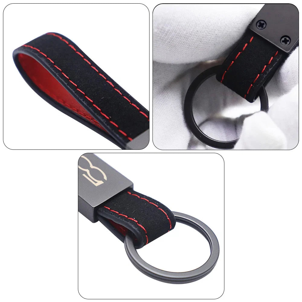 Fiat 500 Keychain Leather | Car Accessory Key Ring