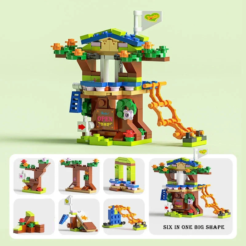 6in1 Tree House Building Blocks Set | Girls Castle Room with Climb Slide