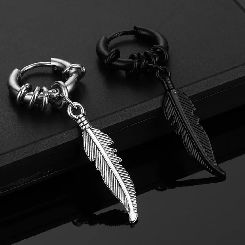 Cross Feather Stud Earrings Set | Unisex Stainless Steel Punk Jewelry