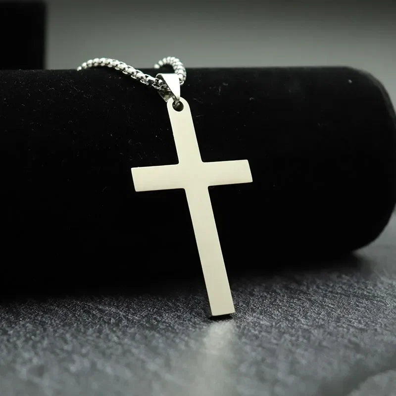 Simple Cross With Circle Pendant Necklace | Stainless Steel Christ Cruz Chain for Men and Boys