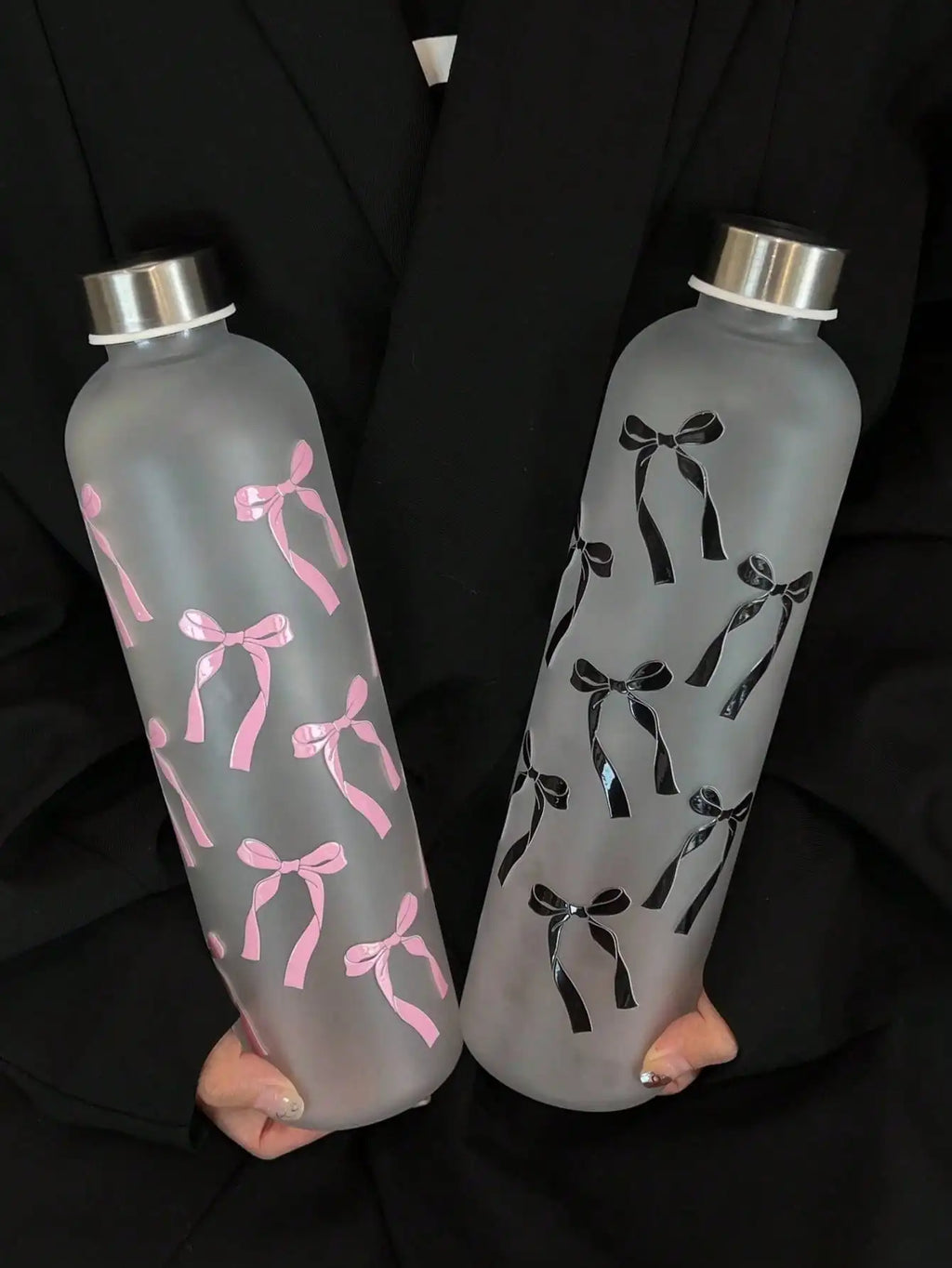 1000ml Matte Water Cup with Bow Print | Leakproof Stainless Steel Sports Bottle