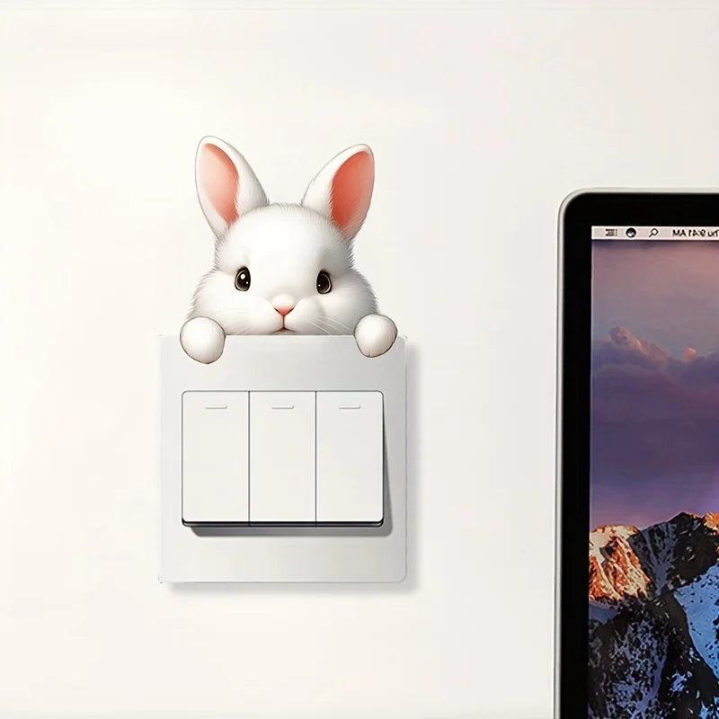 Cute Rabbit Light Switch Phone Wall Stickers | DIY Cartoon Animal PVC Decals
