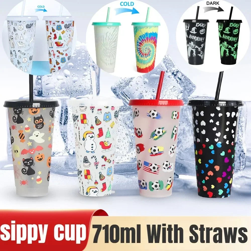 710ml Color Changing Cup with Straw | Reusable Magic Cold Water Bottle