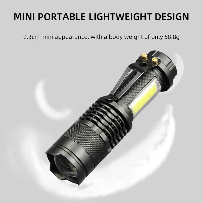 Mini XPE COB LED Flashlight | Rechargeable Dual Light Source for Hiking Camping and Fishing