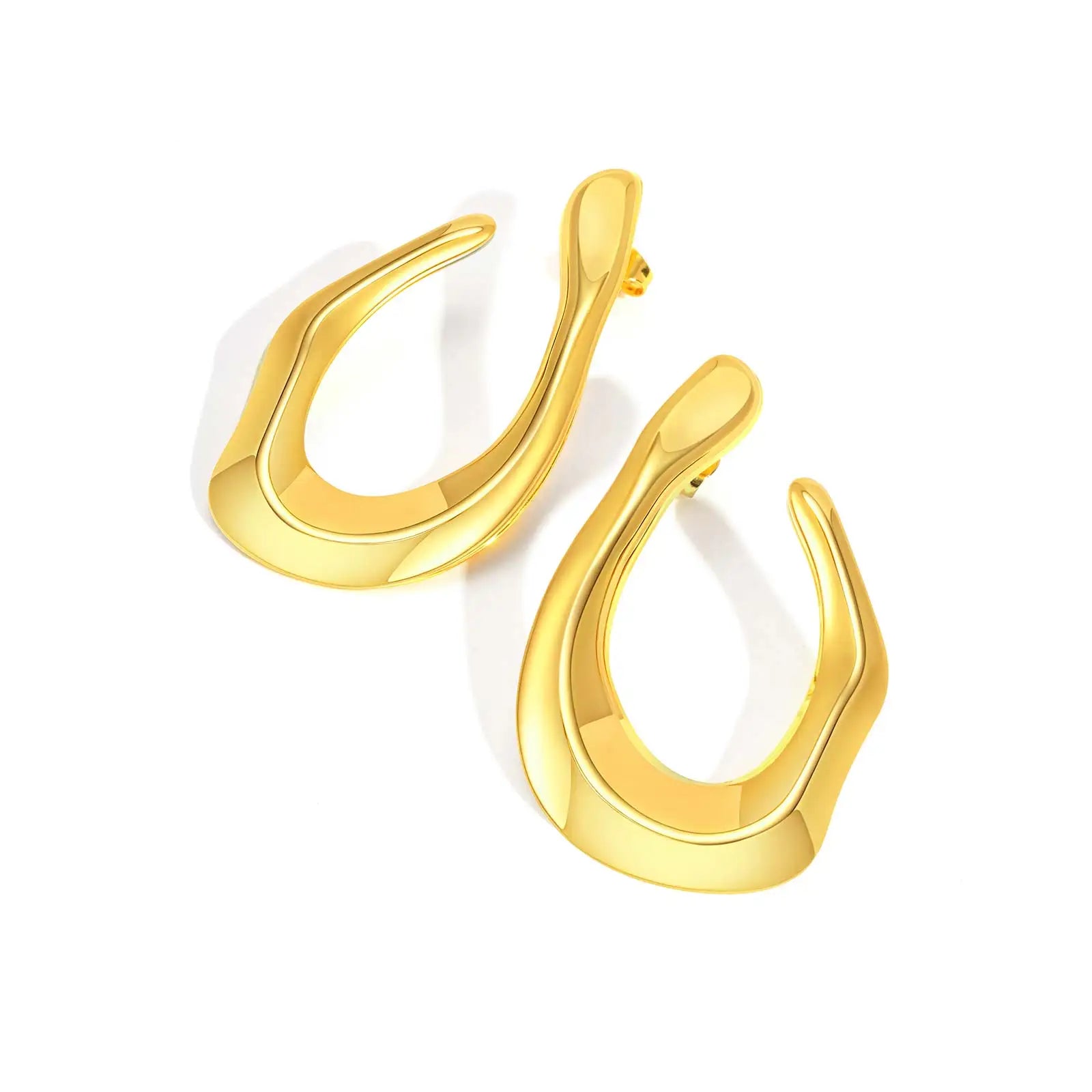 Irregular U-Shaped Earrings for Women | Gold Stainless Steel Geometric Studs