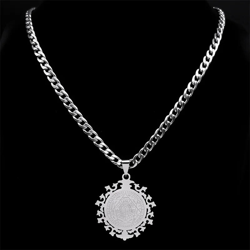 Seven Archangels Amulet Necklace | Stainless Steel Seal of Salomon Protection Talisman