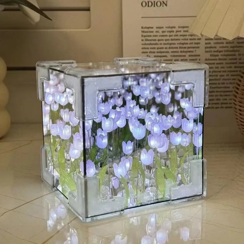 DIY Tulip Mirror Cube Lamp | Handmade Night Light for Bedroom Decor