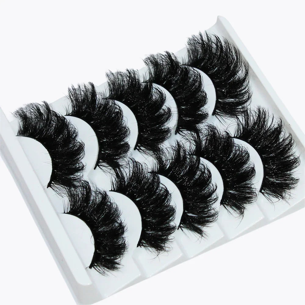 Thick Dramatic Faux Mink Eyelashes | 5 Pairs of Fluffy 3D Lashes for Dramatic Volume