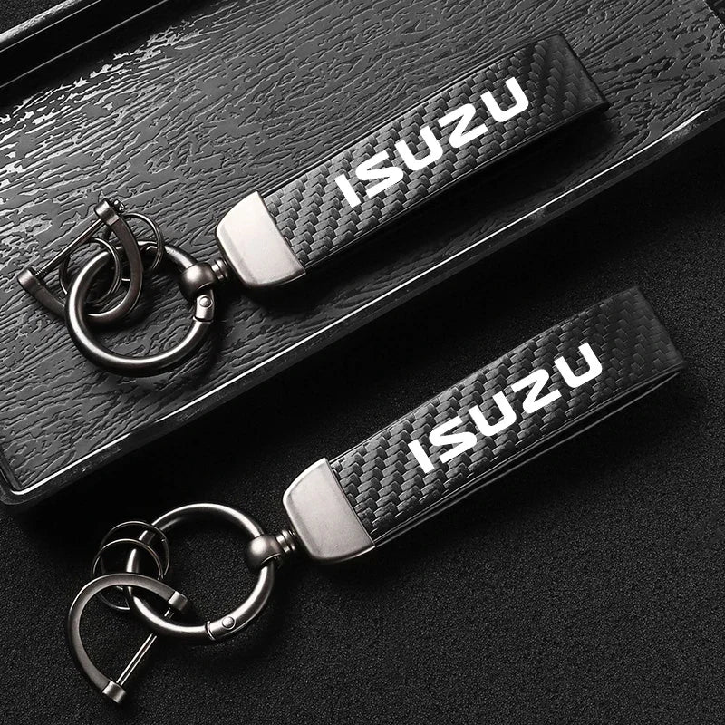 Isuzu Dmax Keychain with Microfiber Leather | Carbon Fiber Style Key Ring
