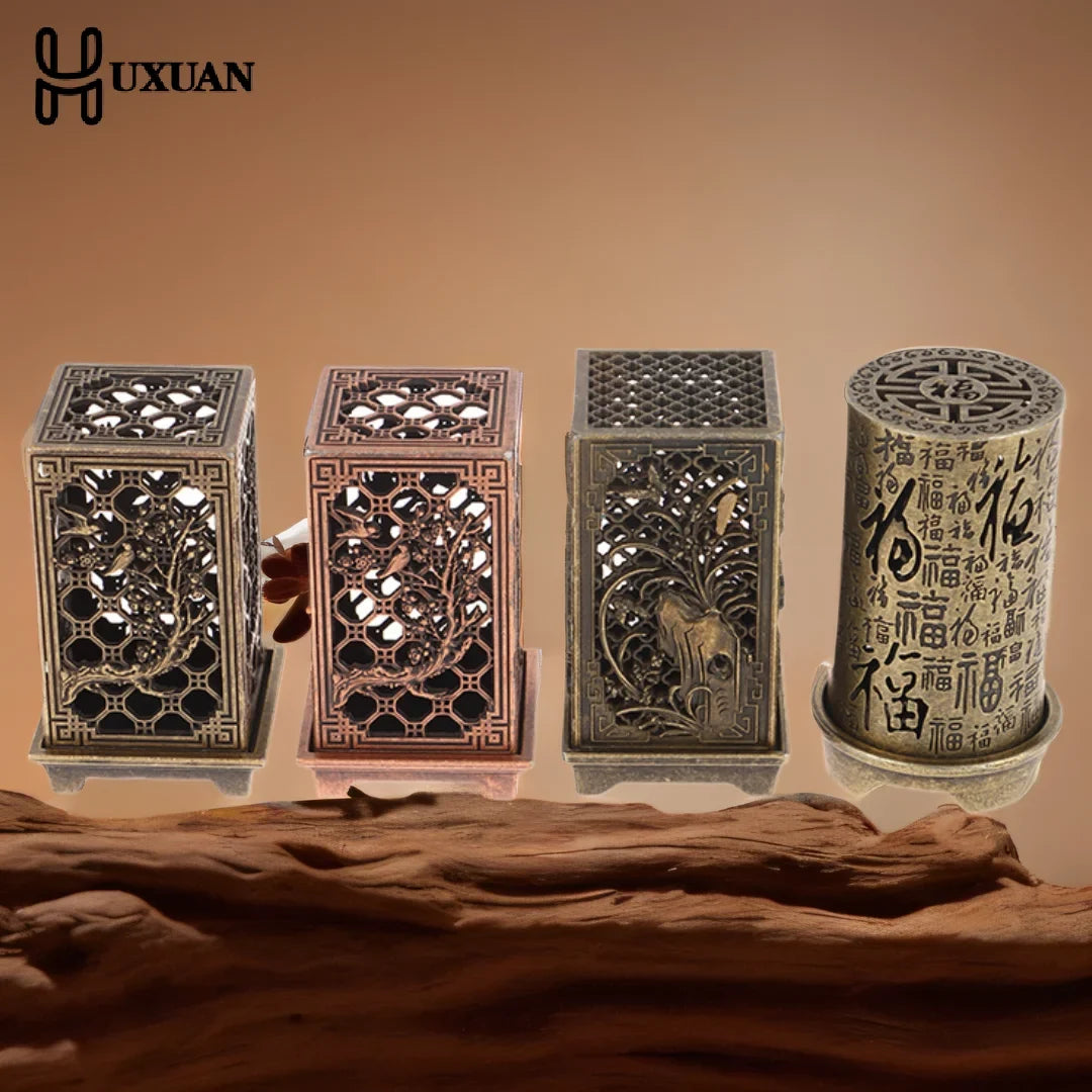Square Vertical Incense Burner | Small Xiangyun Alloy Holder for Indoor Aromatherapy
