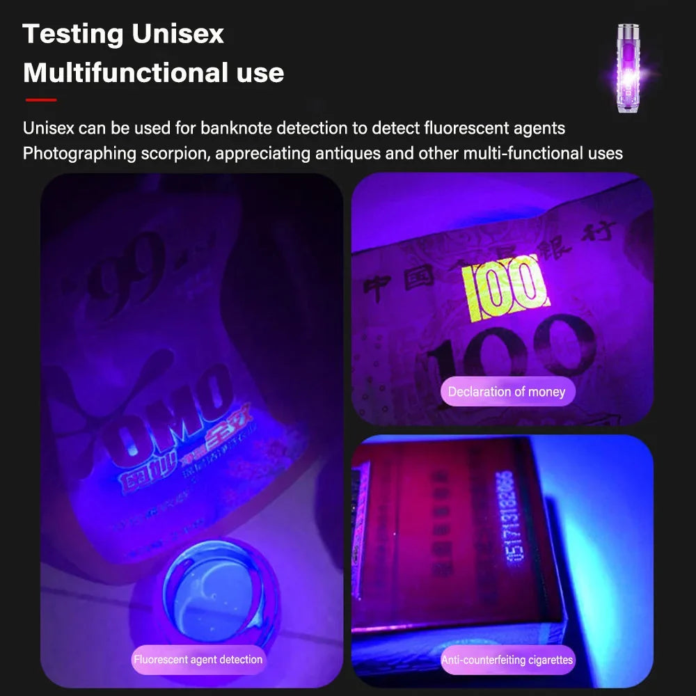 Mini EDC LED Flashlight | Portable Keychain Light with Magnetic Base and USB Rechargeable UV Lamp