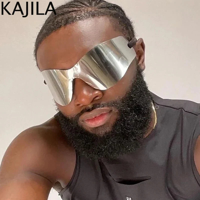Oversized Punk Rimless Sunglasses | Y2K UV400 Mirror Lens Shades