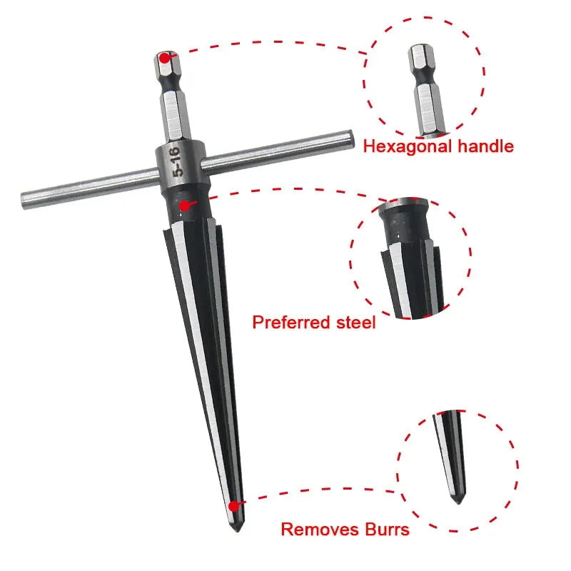 Woodwork Taper Reamer Set 3-13mm 5-16mm | Hexagonal Handle Hole Expanding and Chamfering Tool for Wood