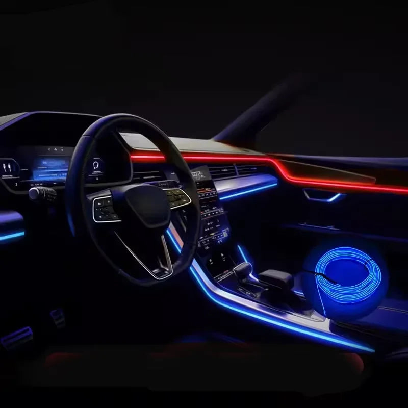 Blue EL Wire Car Atmosphere Light | 5m Flexible Neon Strip for DIY Interior