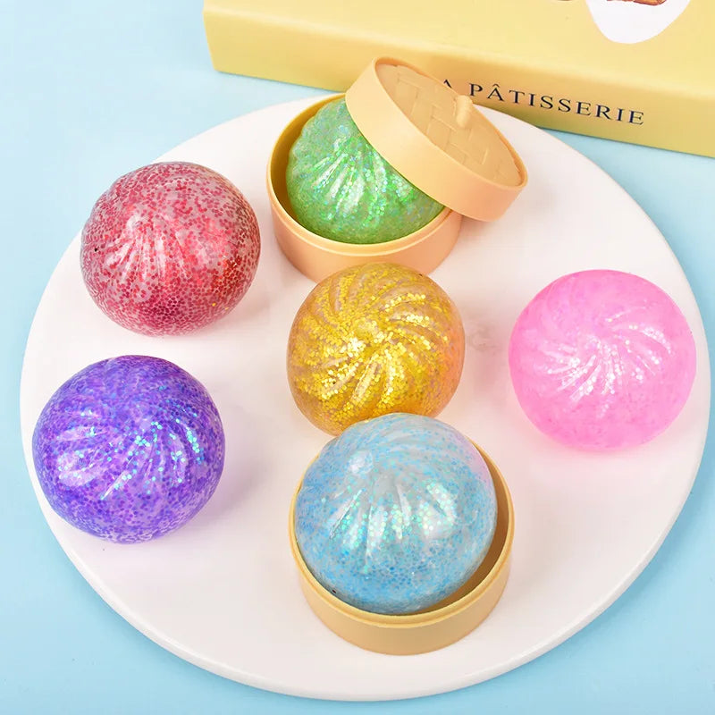 Mini Squishy Dumpling Sensory Fidget Toy | Realistic Glitter Steamer Bun Stress Relief