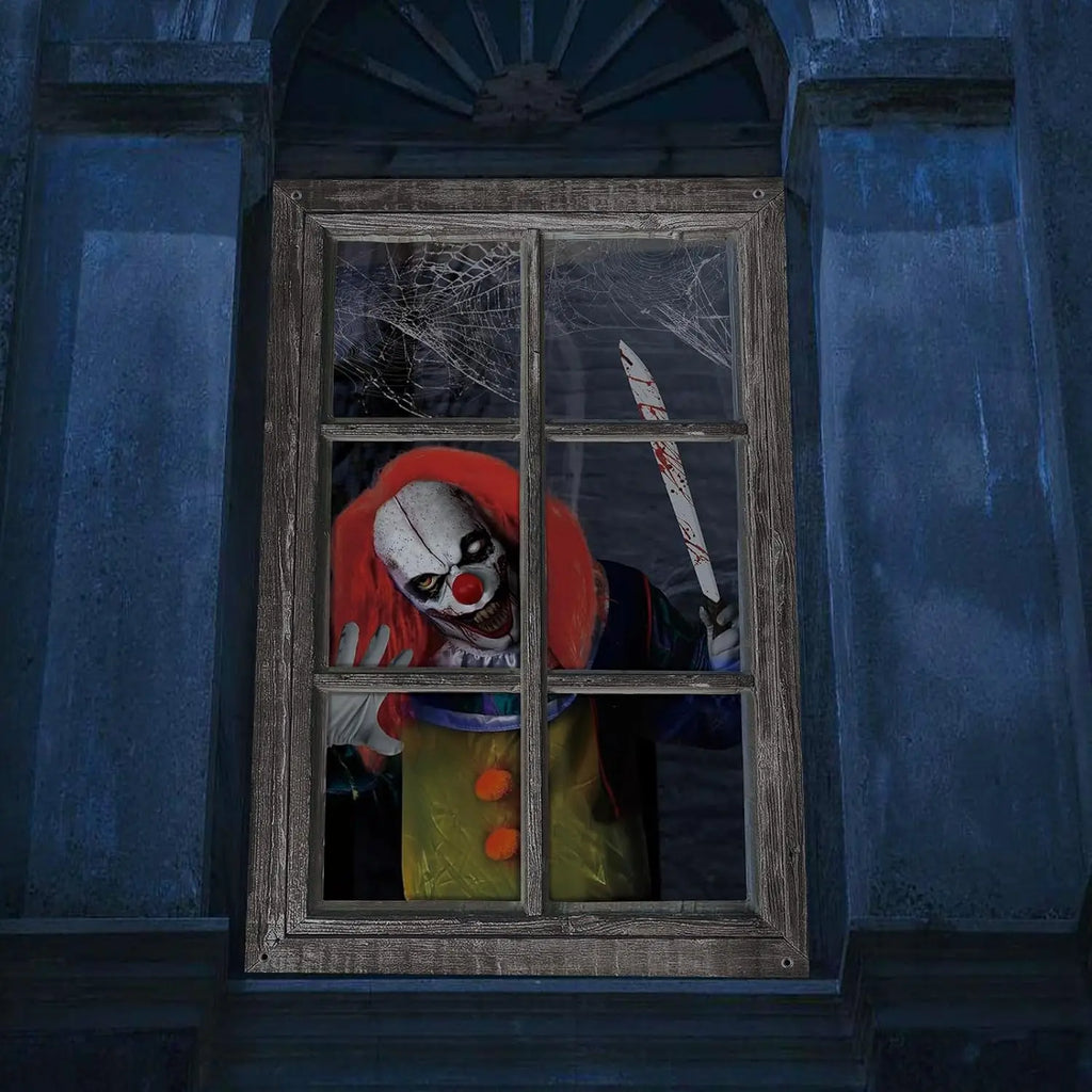Scary Clown Window Clings | Washable Window Decor for Halloween