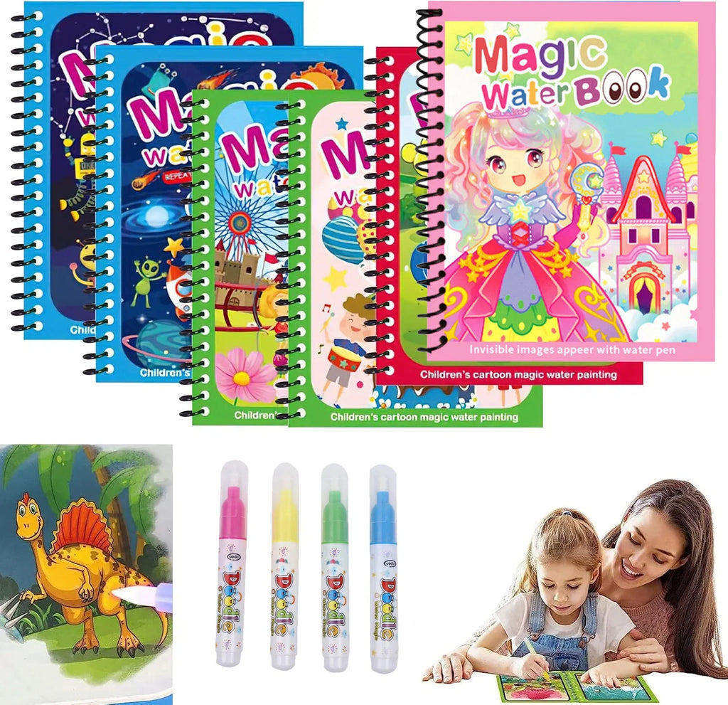 Magic Water Painting Book | Reusable Water Drawing Toy with Refillable Water Pen