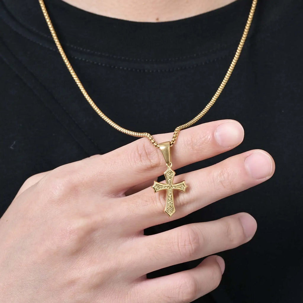 Hip Hop Cross Necklace for Men Women | Stainless Steel Chic Cross Pendant Christian Jewelry