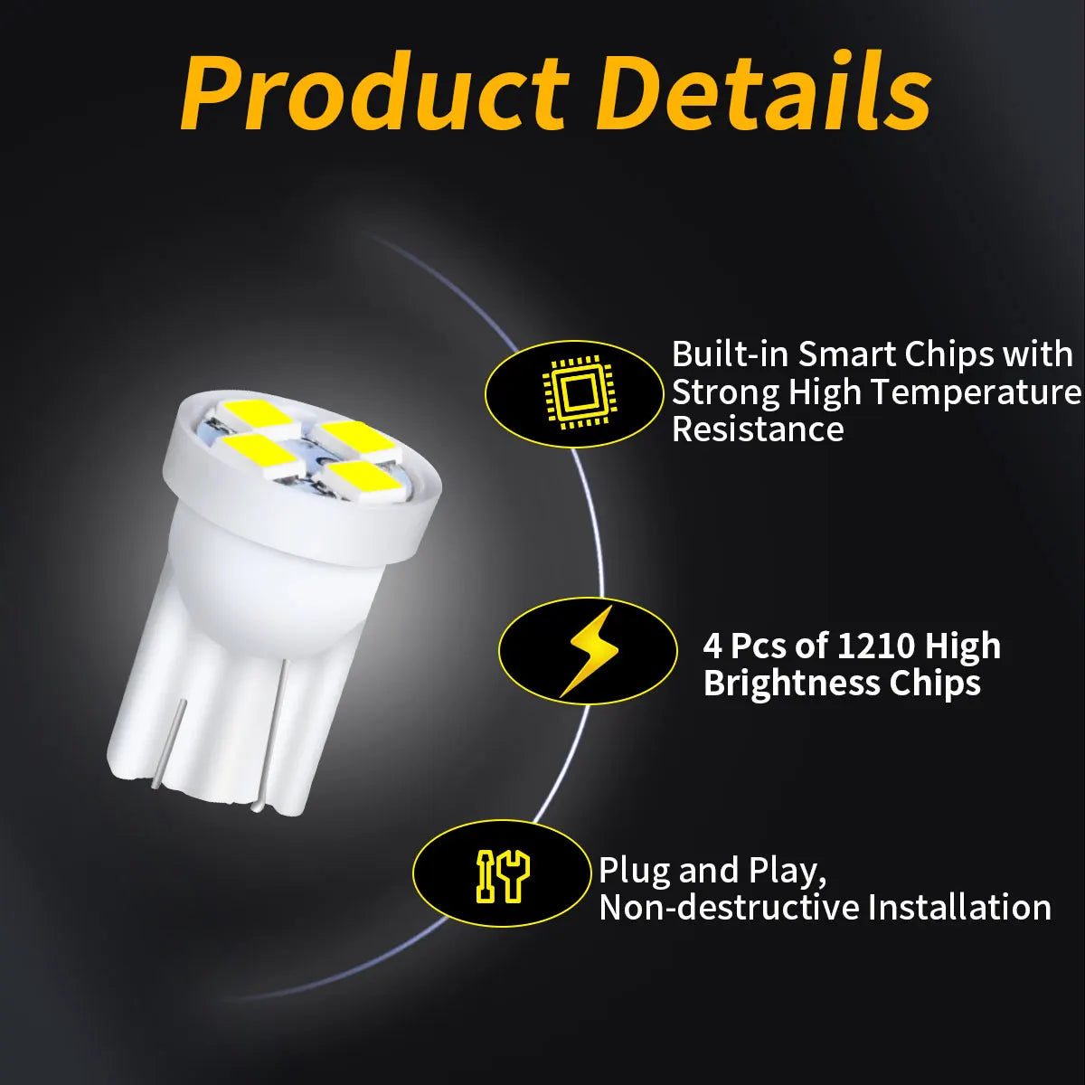10Pcs T10 4SMD 1210 Blue LED Car Light Bulbs | High Brightness Plug and Play