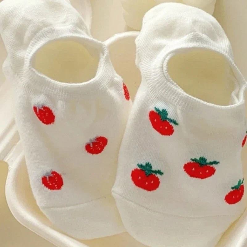 Cherry Print No-Show Boat Socks | Women's Thin Breathable Summer Socks