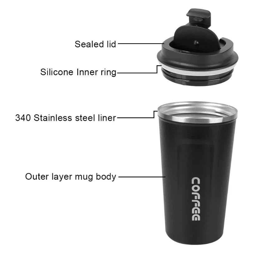 Double Stainless Steel Thermo Cafe Mug | Leak-Proof Travel Thermos for Coffee Tea