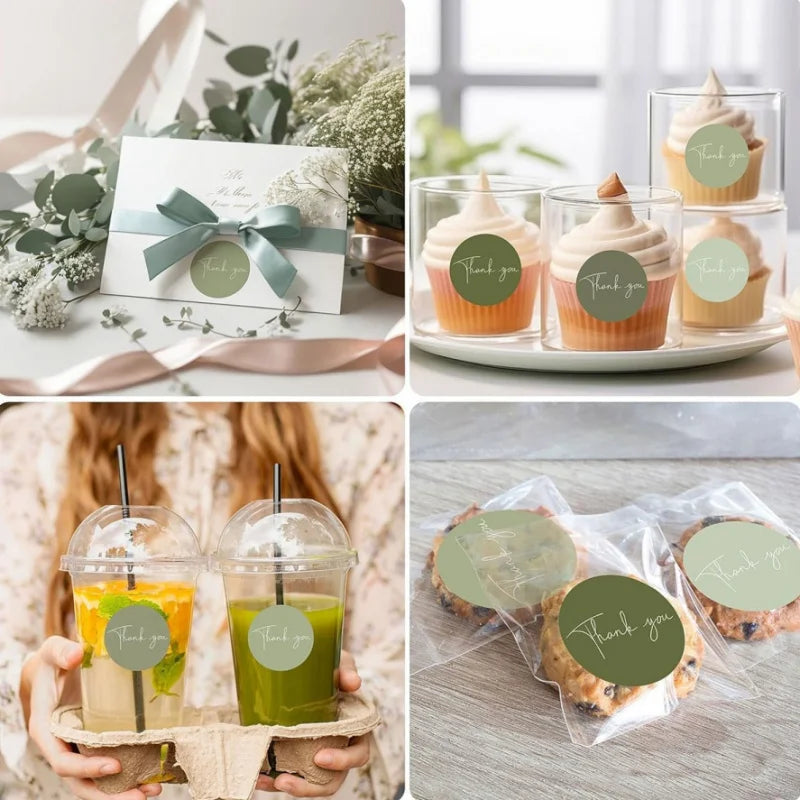 500pcs Spring Green Thank You Stickers | Round Heart Sealing Stickers for Gifts and Packaging