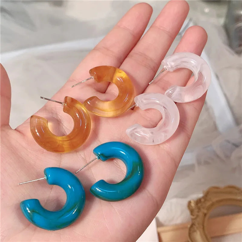 C-Shape Resin Hoop Earrings | Colorful Geometric Acrylic Jewelry for Women