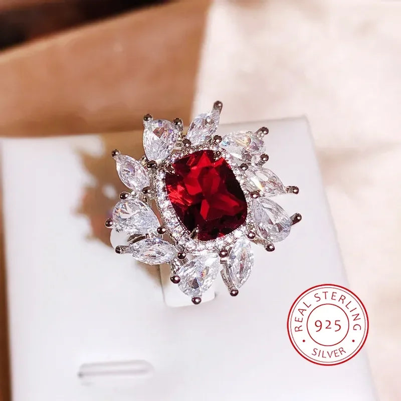 925 Silver Square Zircon Ring | Colorful Water Drop Cocktail Ring for Women