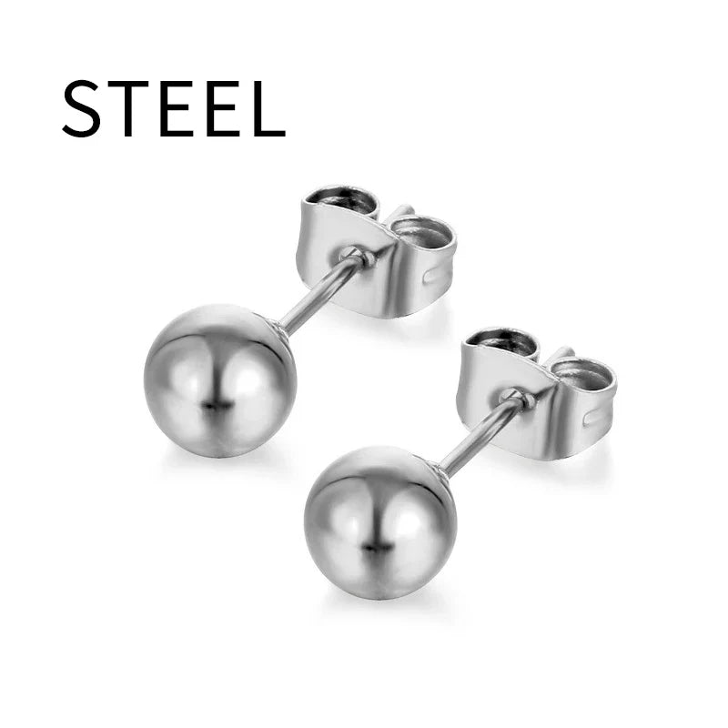 3-7mm Round Ball Stainless Steel Stud Earrings | Unisex Fashion Jewelry Gift