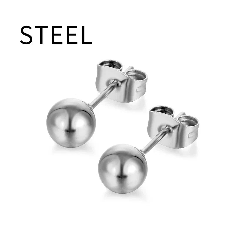 Multicolor Stainless Steel Ball Stud Earrings | Unisex Fashion Jewelry Gift