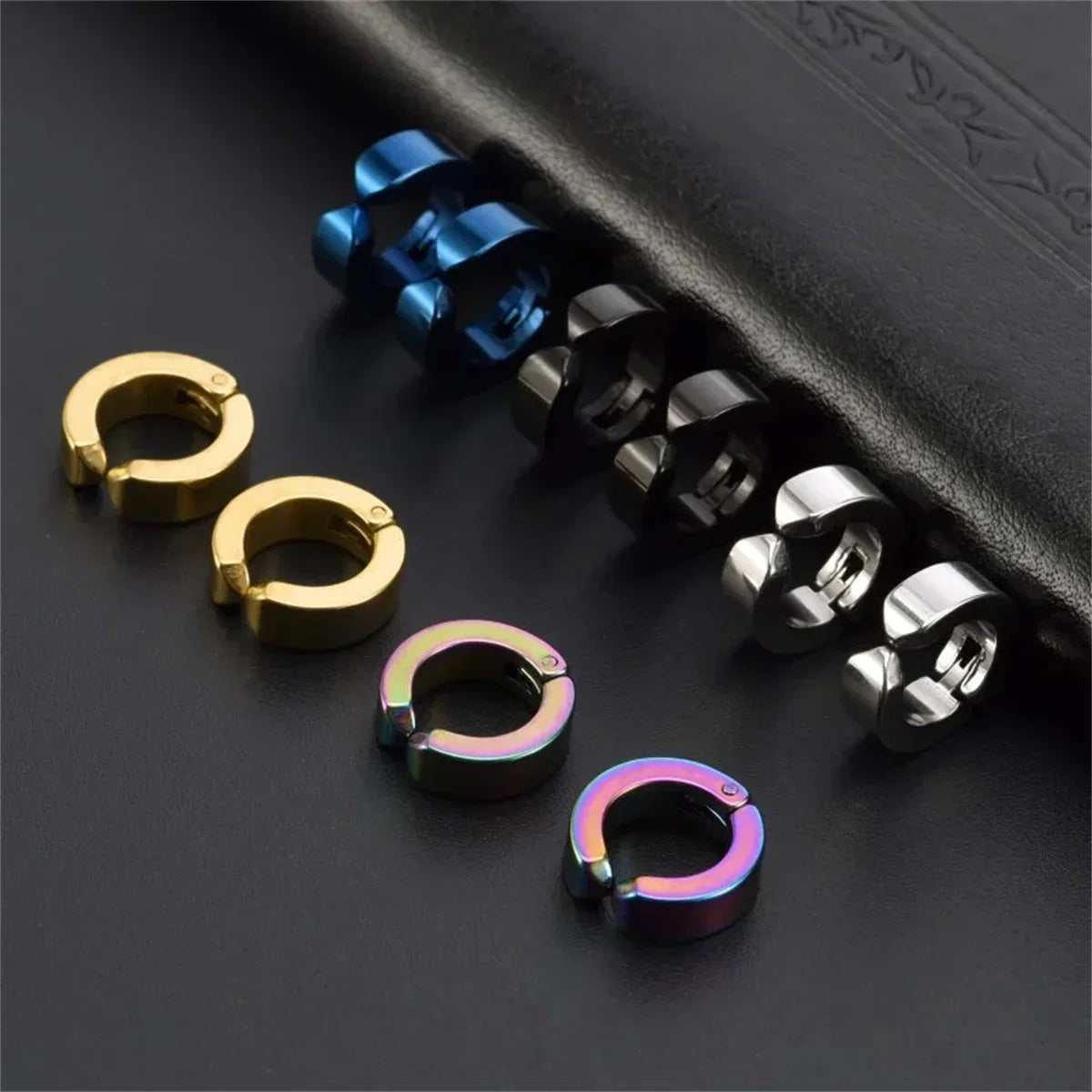 Stainless Steel Cuff Earrings for Men | Non Piercing Clip On Hoop Set