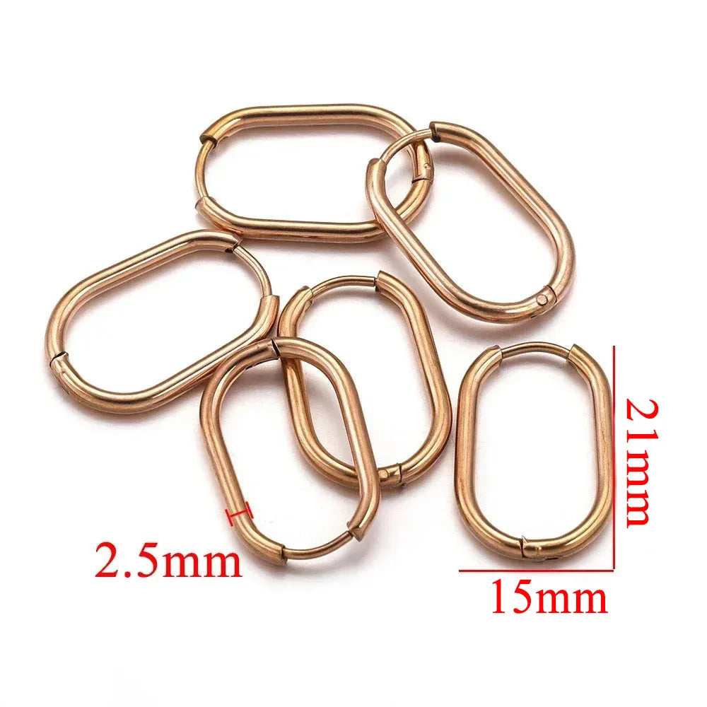 Gold Plated Rectangular Hoop Earrings | 6pcs Stainless Steel Jewelry Findings for DIY