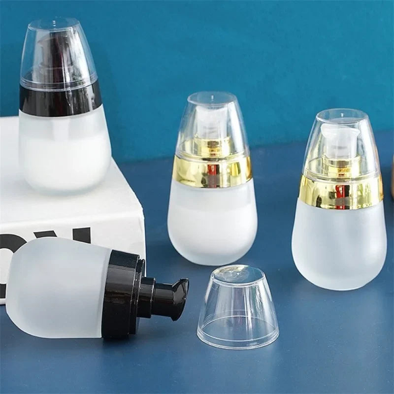 30ml Empty Refillable Frosted Glass Vacuum Bottle | Travel Cosmetic Pump Container
