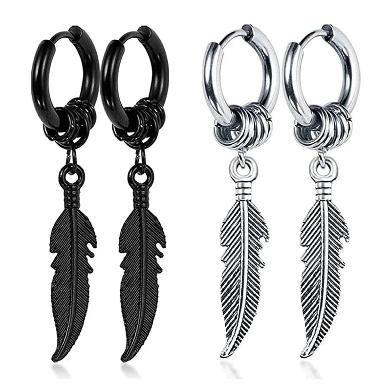 Cross Feather Stud Earrings Set | Unisex Stainless Steel Punk Jewelry