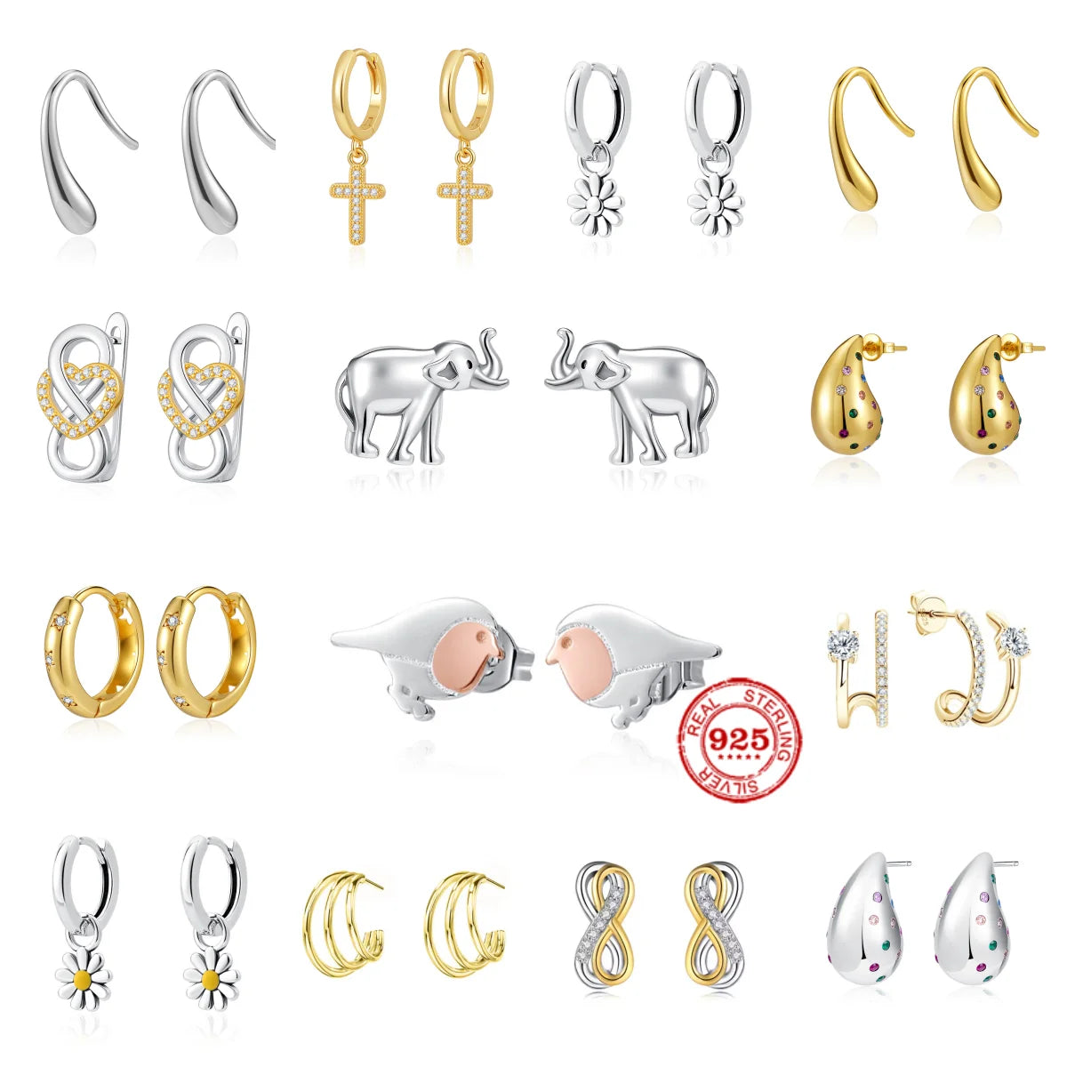 925 Sterling Silver Cross Drop Earrings | Gold Plated Fashion Jewelry for Women