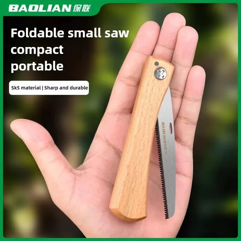 Folding Mini Hand Saw | Non-slip Wooden Handle Pull Type Saw for Flush Cut Woodworking and Plastic