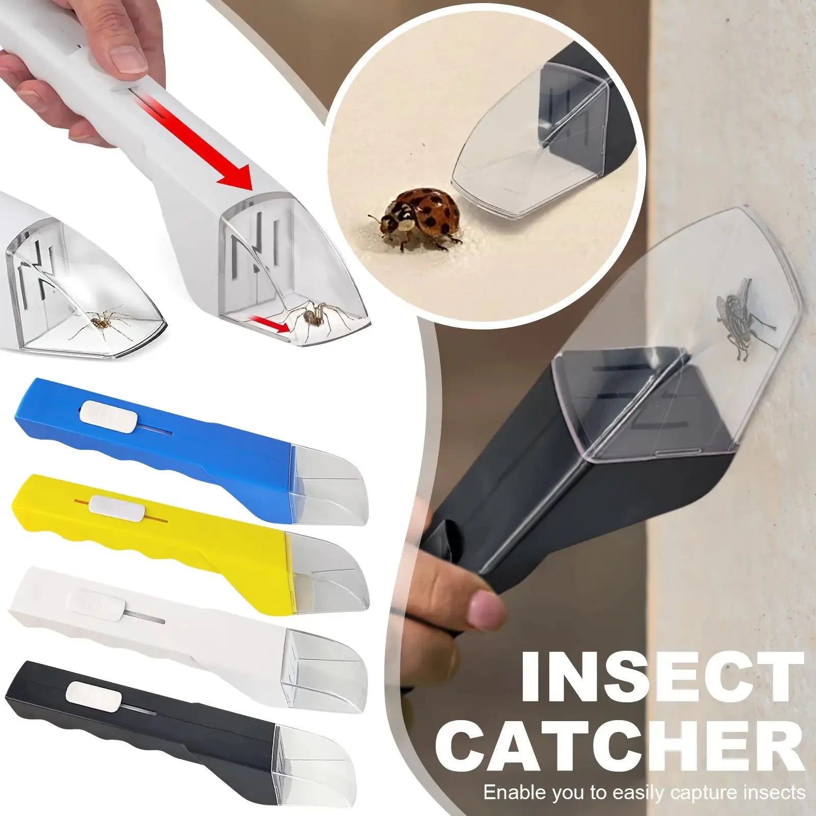 Handheld Insect Trap with Release Mechanism | Reusable Bug Catcher for Bees Spiders Crawlers Indoor Kitchen Cabinet Outdoor Garden